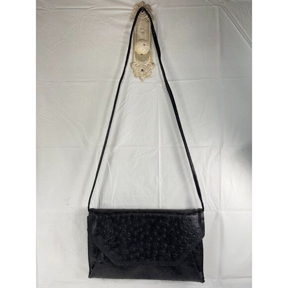 Vintage Bueno Envelope Shoulder Bag Black Faux Ostrich - Picture 2 of 12